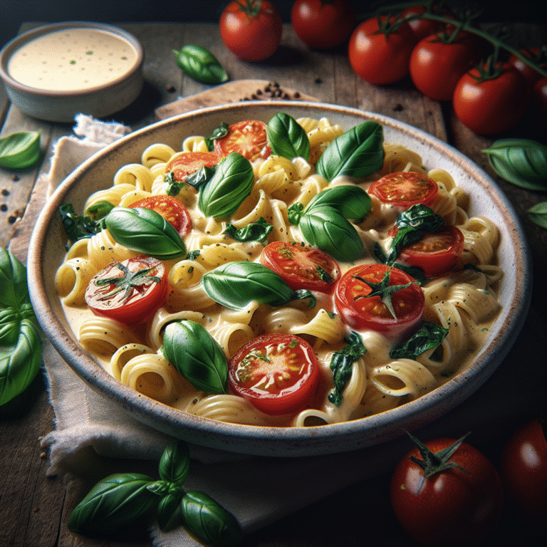 creamy basil pasta with fresh tomatoes